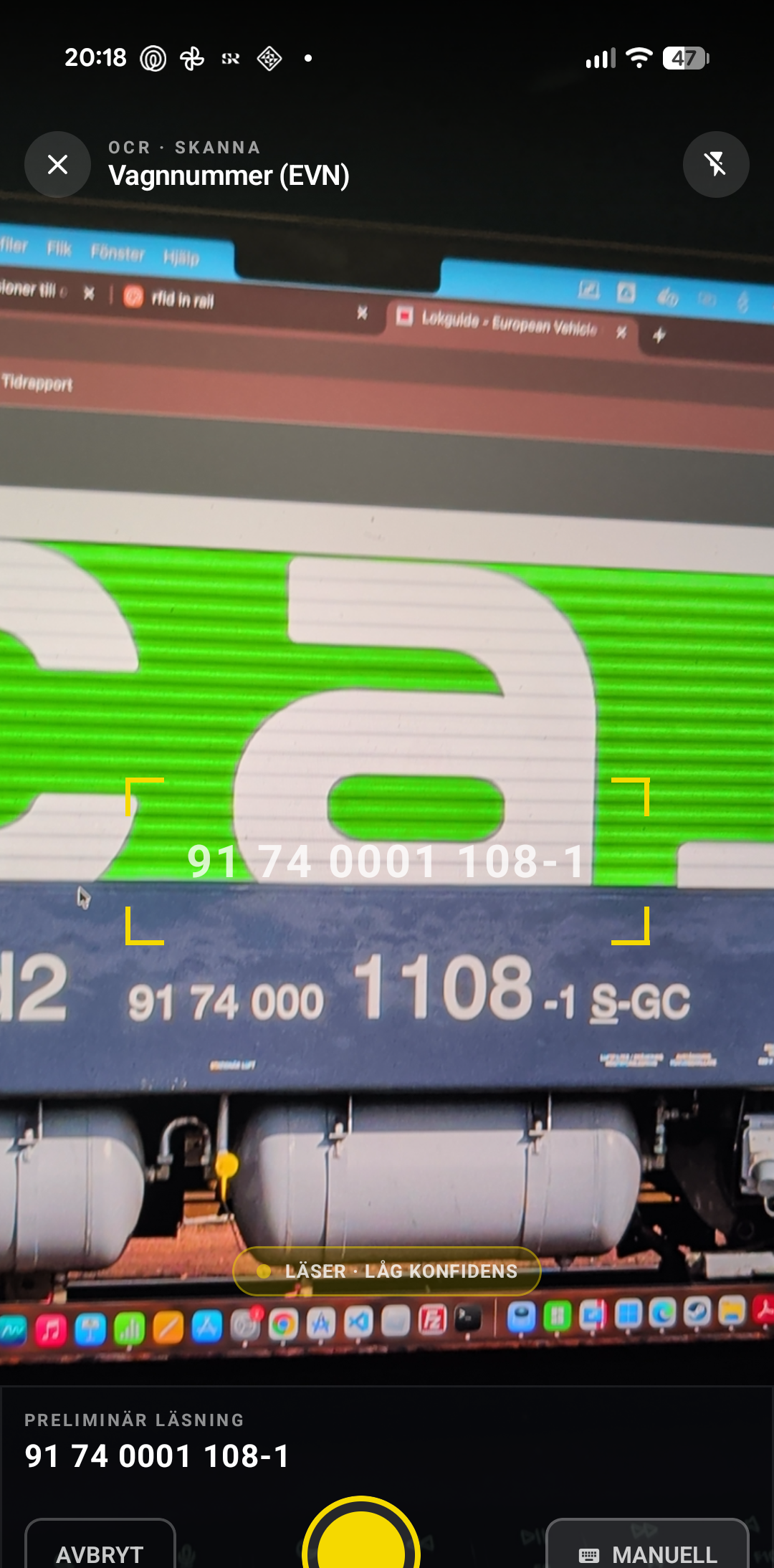 OCR live-skanning av EVN på vagn