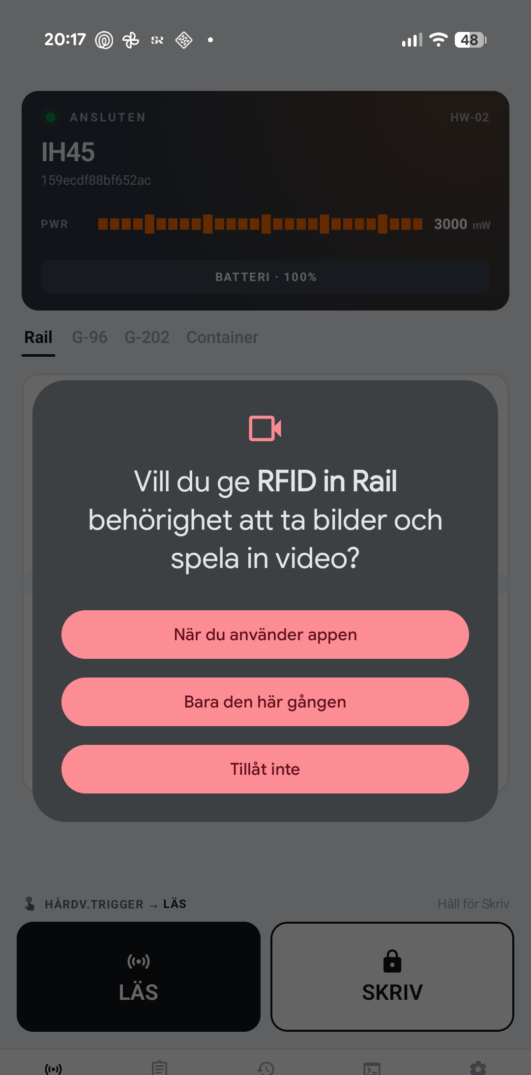 Kamera-behörighet dialog