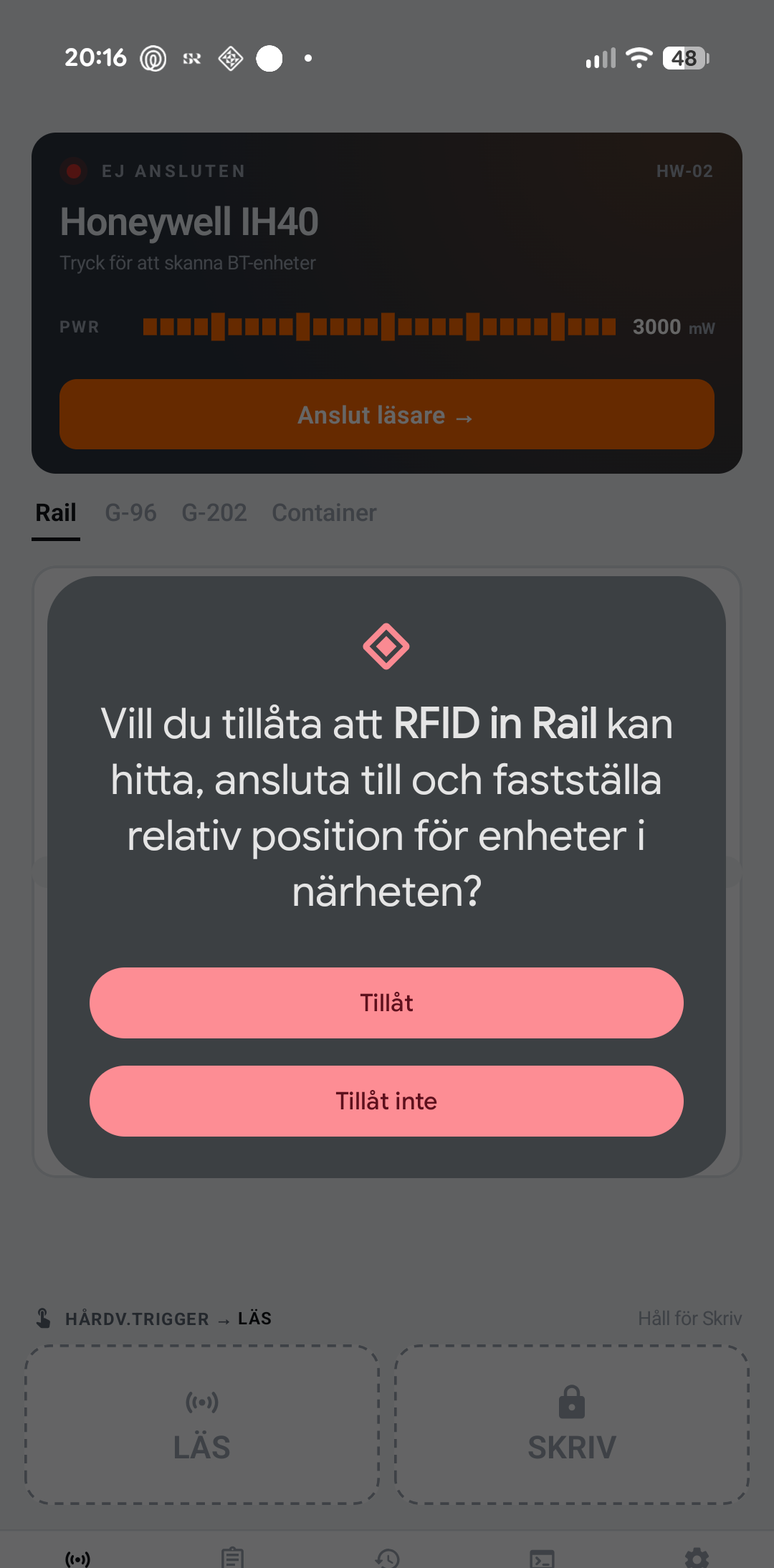 Plats-behörighet dialog