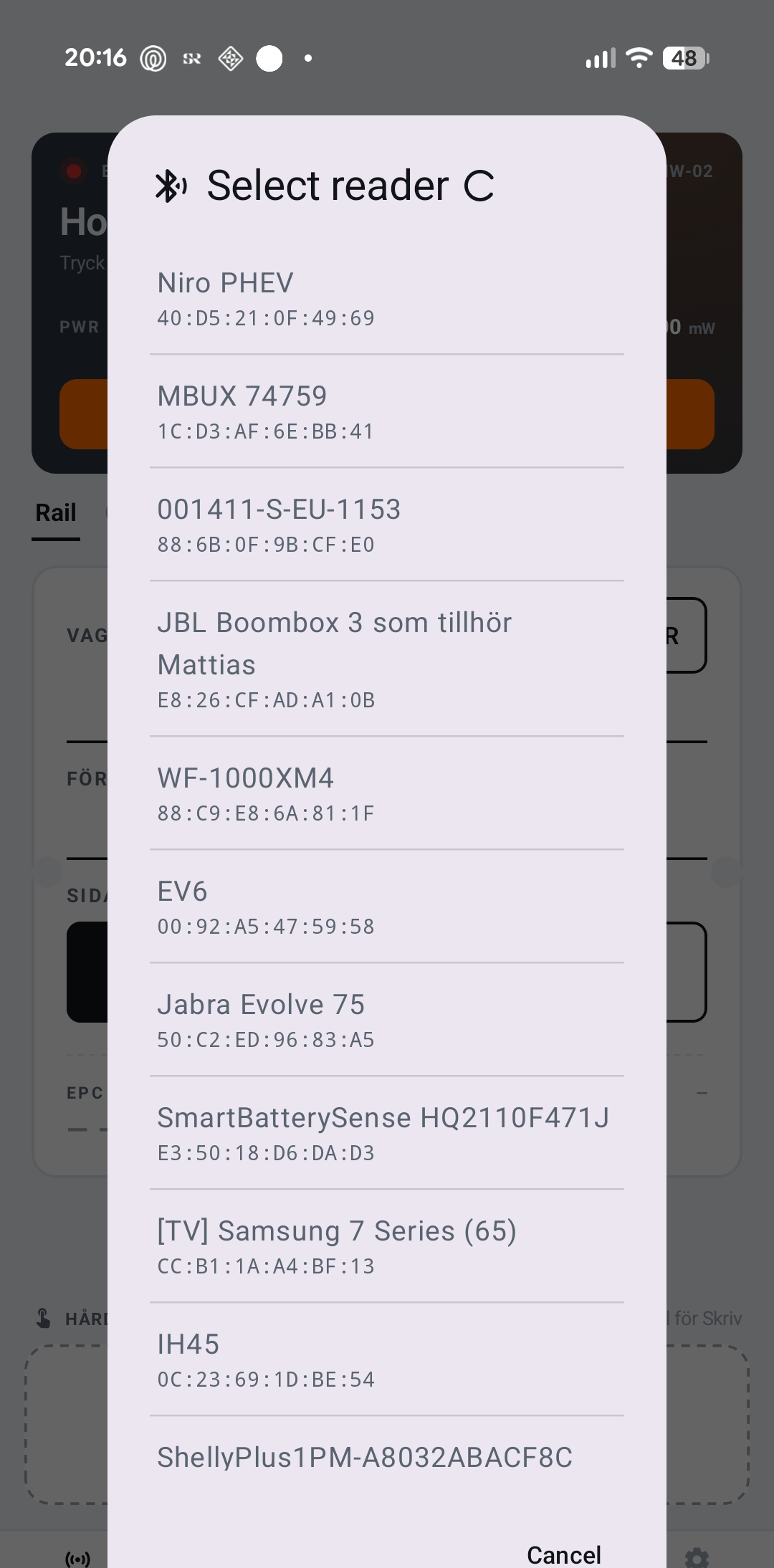 Lista över BT-enheter att para med